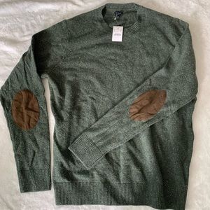 NWOT green j crew sweater with elbow patches